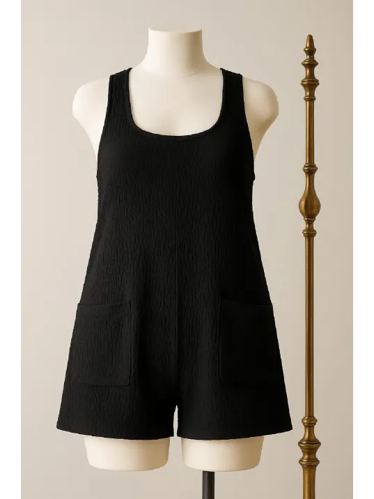 Kadın Siyah Mini Cepli Tulum Plaj Elbisesi – Şık, Rahat Ve 4 Mevsim Kullanıma Uygun