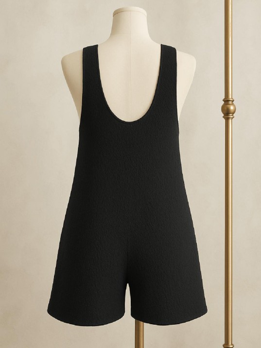 Kadın Siyah Mini Cepli Tulum Plaj Elbisesi – Şık, Rahat Ve 4 Mevsim Kullanıma Uygun