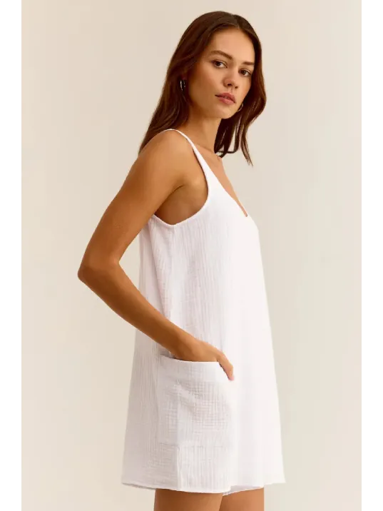 Kadın Beyaz Mini Cepli Tulum Plaj Elbisesi – Şık, Rahat Ve 4 Mevsim Kullanıma Uygun
