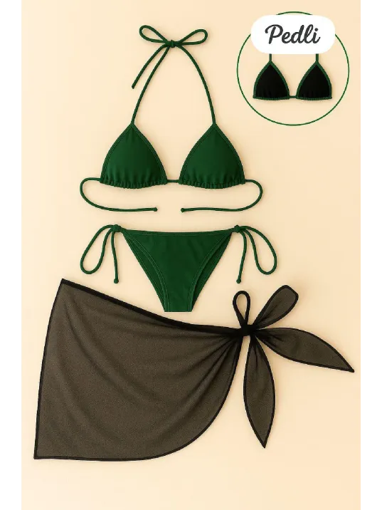 Kadın Yeşil Siyah Pareolu Yandan Ve Boyundan Bağlamalı 3'lü Bikini Takımı – Modern, Konforlu Ve Günlük Kombinlere Uygun Kadın Yeşil Siyah Pareolu Yandan Ve Boyundan Bağlamalı 3'lü Bikini Takımı – Modern, Konforlu Ve Günlük Kombinlere Uygun