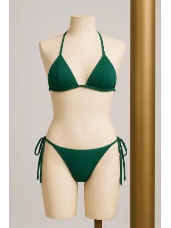 Kadın Yeşil Yandan Ve Boyundan Bağlamalı Bikini Mayo Takımı – Modern, Konforlu Ve Günlük Kombinlere Uygun