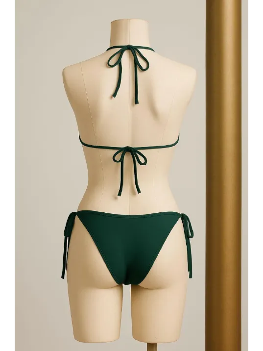 Kadın Yeşil Yandan Ve Boyundan Bağlamalı Bikini Mayo Takımı – Modern, Konforlu Ve Günlük Kombinlere Uygun