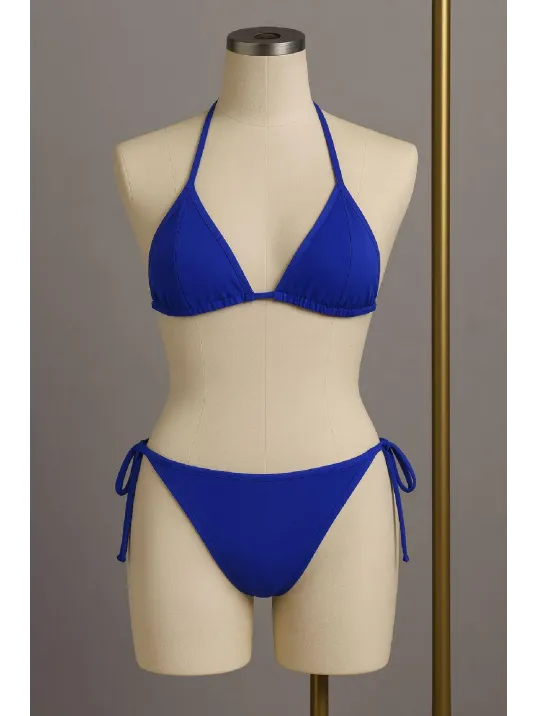 Kadın Mavi Yandan Ve Boyundan Bağlamalı Bikini Mayo Takımı