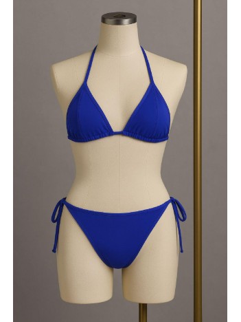 Kadın Mavi Yandan ve Boyundan Bağlamalı Bikini Mayo Takımı