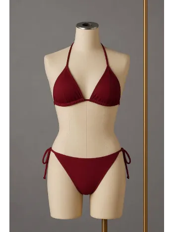 Kadın Bordo Yandan Ve Boyundan Bağlamalı Bikini Mayo Takımı