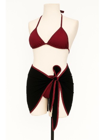 Kadın Bordo Siyah Pareolu Yandan Ve Boyundan Bağlamalı 3'lü Bikini Takımı – Modern, Konforlu Ve Günlük Kombinlere Uygun