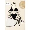 Kadın Siyah Beyaz Pareolu Yandan ve Boyundan Bağlamalı 3'lü Bikini Takımı – Modern, Konforlu ve Günlük Kombinlere Uygun