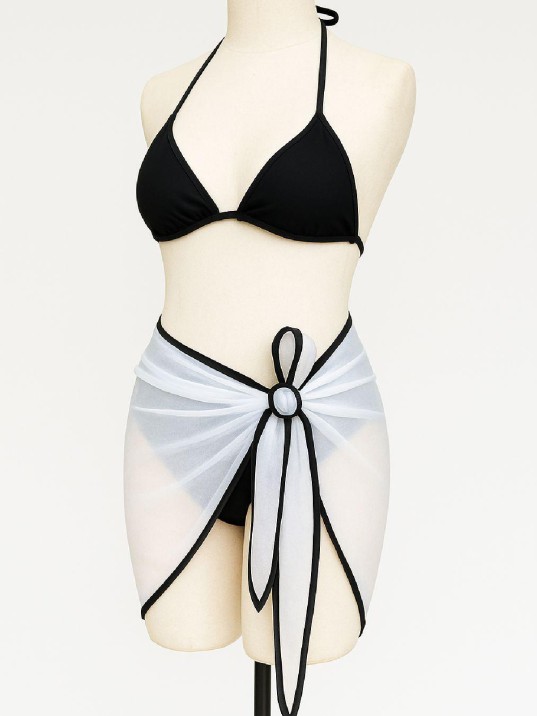 Kadın Siyah Beyaz Pareolu Yandan ve Boyundan Bağlamalı 3'lü Bikini Takımı – Modern, Konforlu ve Günlük Kombinlere Uygun