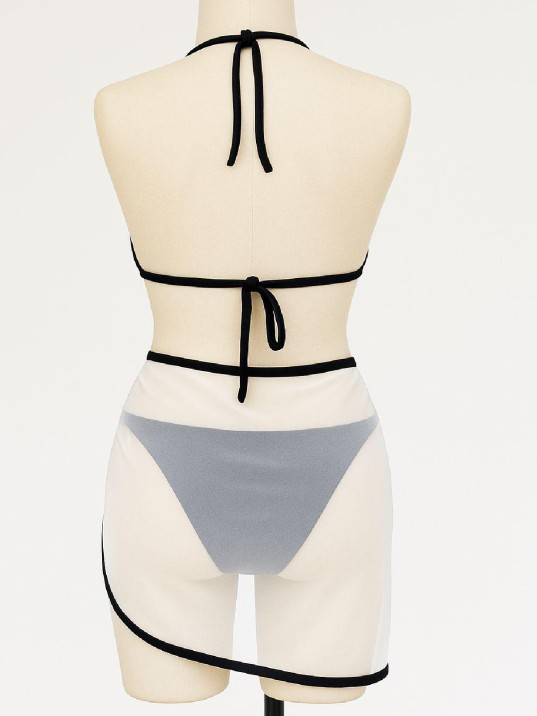 Kadın Siyah Beyaz Pareolu Yandan ve Boyundan Bağlamalı 3'lü Bikini Takımı – Modern, Konforlu ve Günlük Kombinlere Uygun