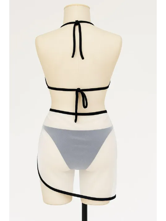 Kadın Siyah Beyaz Pareolu Yandan Ve Boyundan Bağlamalı 3'lü Bikini Takımı – Modern, Konforlu Ve Günlük Kombinlere Uygun