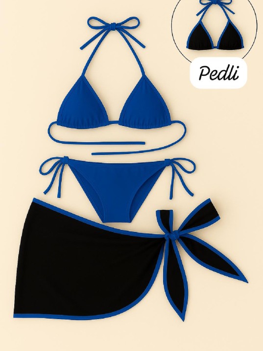 Kadın Mavi Pareolu Yandan Ve Boyundan Bağlamalı 3'lü Bikini Takımı – Modern, Konforlu Ve Günlük Kombinlere Uygun Kadın Mavi Pareolu Yandan Ve Boyundan Bağlamalı 3'lü Bikini Takımı – Modern, Konforlu Ve Günlük Kombinlere Uygun