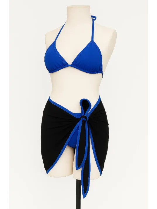 Kadın Mavi Pareolu Yandan Ve Boyundan Bağlamalı 3'lü Bikini Takımı – Modern, Konforlu Ve Günlük Kombinlere Uygun