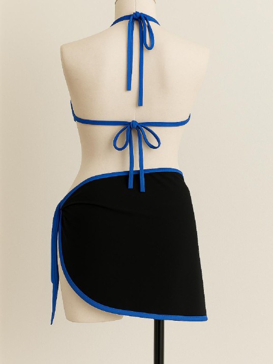 Kadın Mavi Pareolu Yandan ve Boyundan Bağlamalı 3'lü Bikini Takımı – Modern, Konforlu ve Günlük Kombinlere Uygun