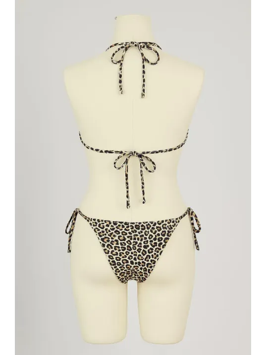 Kadın Siyah Ve Leopar Detaylı Yandan Bağlamalı Bikini Takımı – Modern, Konforlu Ve Günlük Kombinlere Uygun