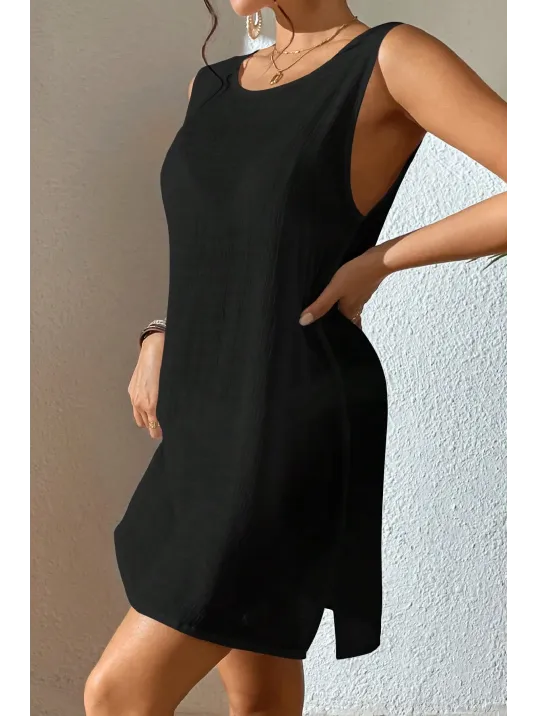 Kadın Siyah Sırt Detaylı Yırtmaçlı Plaj Elbisesi Pareo – Şık, Rahat Ve 4 Mevsim Kullanıma Uygun