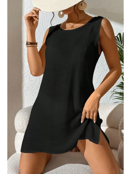 Kadın Siyah Sırt Detaylı Yırtmaçlı Plaj Elbisesi Pareo – Şık, Rahat Ve 4 Mevsim Kullanıma Uygun