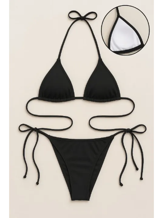 Kadın Siyah Yandan Ve Boyundan Bağlamalı Bikini Mayo Takımı – Modern, Konforlu Ve Günlük Kombinlere Uygun