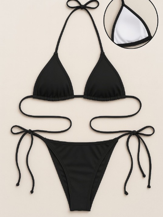 Kadın Siyah Yandan Ve Boyundan Bağlamalı Bikini Mayo Takımı – Modern, Konforlu Ve Günlük Kombinlere Uygun