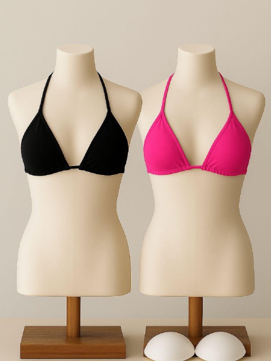 Kadın Siyah ve Fuşya Minimal Kesim Üçgen Bikini Üstü – Modern ve Şık Tasarım