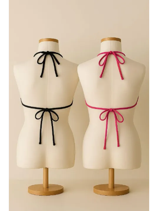 Kadın Siyah Ve Fuşya Minimal Kesim Üçgen Bikini Üstü – Modern Ve Şık Tasarım