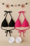 Kadın Siyah Ve Fuşya Minimal Kesim Üçgen Bikini Üstü – Modern Ve Şık Tasarım