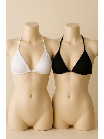 Kadın Siyah ve Beyaz Minimal Kesim Üçgen Bikini Üstü – Modern ve Şık Tasarım