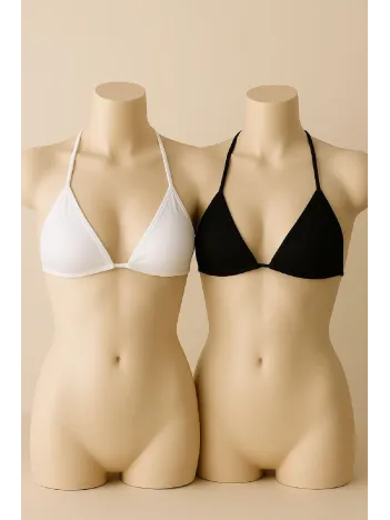 Kadın Siyah Ve Beyaz Minimal Kesim Üçgen Bikini Üstü – Modern Ve Şık Tasarım