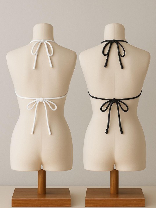 Kadın Siyah Ve Beyaz Minimal Kesim Üçgen Bikini Üstü – Modern Ve Şık Tasarım