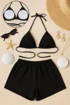 Kadın Siyah Şortlu Belden Ve Boyundan Bağlamalı Bikini Takımı – Modern, Konforlu Ve Günlük Kombinlere Uygun