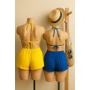 Kadın Sarı Ve Mavi Şortlu Belden Ve Boyundan Bağlamalı Bikini Takımı – Modern, Konforlu Ve Günlük Kombinlere Uygun Kadın Sarı Ve Mavi Şortlu Belden Ve Boyundan Bağlamalı Bikini Takımı – Modern, Konforlu Ve Günlük Kombinlere Uygun