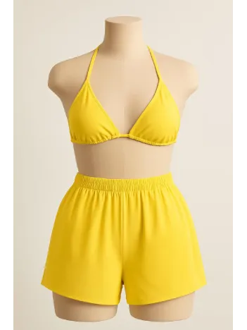 Kadın Sarı Şortlu Belden Ve Boyundan Bağlamalı Bikini Takımı – Modern, Konforlu Ve Günlük Kombinlere Uygun