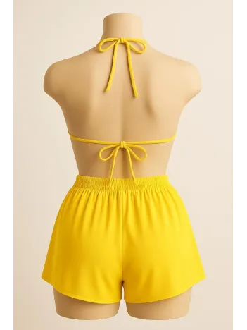 Kadın Sarı Şortlu Belden Ve Boyundan Bağlamalı Bikini Takımı – Modern, Konforlu Ve Günlük Kombinlere Uygun