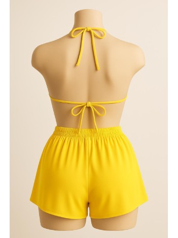 Kadın Sarı Şortlu Belden ve Boyundan Bağlamalı Bikini Takımı – Modern, Konforlu ve Günlük Kombinlere Uygun