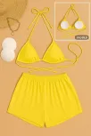 Kadın Sarı Şortlu Belden Ve Boyundan Bağlamalı Bikini Takımı – Modern, Konforlu Ve Günlük Kombinlere Uygun