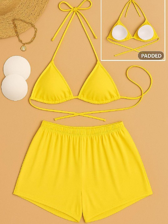 Kadın Sarı Şortlu Belden ve Boyundan Bağlamalı Bikini Takımı – Modern, Konforlu ve Günlük Kombinlere Uygun Kadın Sarı Şortlu Belden ve Boyundan Bağlamalı Bikini Takımı – Modern, Konforlu ve Günlük Kombinlere Uygun