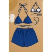 Kadın Mavi Şortlu Belden Ve Boyundan Bağlamalı Bikini Takımı – Modern, Konforlu Ve Günlük Kombinlere Uygun