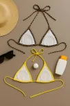 Kadın Leopar Desenli Ve Sarı Minimal Kesim Üçgen Bikini Üstü – Modern Ve Şık Tasarım