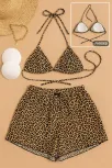 Kadın 3'lü Set Leopar Desenli Şortlu Ve Yandan Bağlamalı Bikini Mayo Takımı – Modern, Konforlu Ve Günlük Kombinlere Uygun
