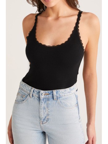 Kadın Siyah Normal Kalıp Dantel Detalı Ince Askılı Oyuk Yaka Atlet – Modern ve Şık Tasarı