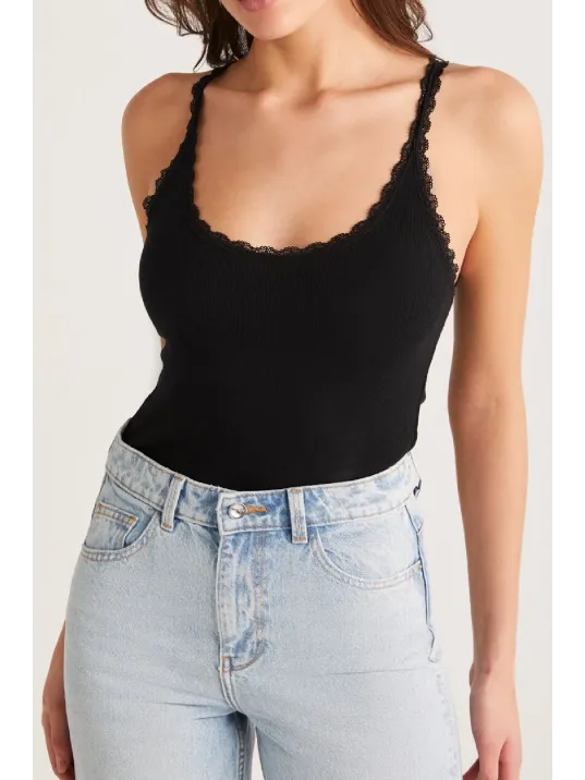Kadın Siyah Normal Kalıp Dantel Detalı Ince Askılı Oyuk Yaka Atlet – Modern Ve Şık Tasarı