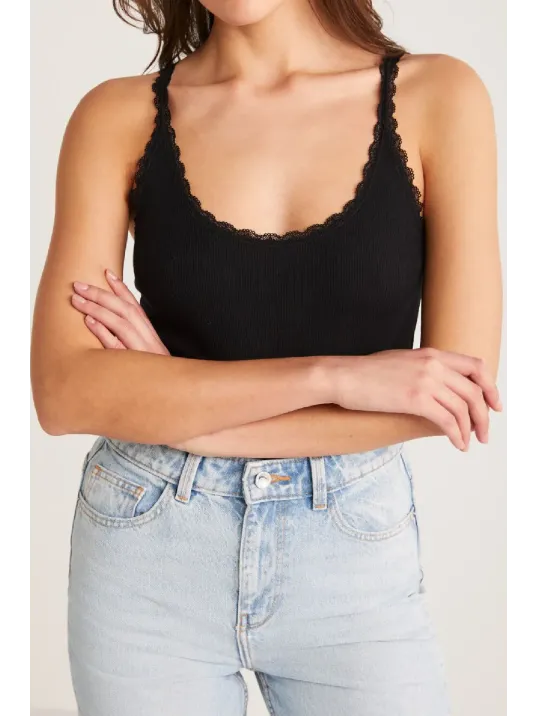 Kadın Siyah Normal Kalıp Dantel Detalı Ince Askılı Oyuk Yaka Atlet – Modern Ve Şık Tasarı