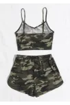 Kadın Kamuflaj Desenli Askılı Crop Top Ve Şortlu Gecelik Takım – Modern, Konforlu Ve Günlük Kombinlere Uygun