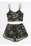 Kadın Kamuflaj Desenli Askılı Crop Top Ve Şortlu Gecelik Takım – Modern, Konforlu Ve Günlük Kombinlere Uygun
