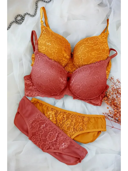 Kadın Hardal Ve Kiremit Rengi Dolgulu Balenli Sütyen Külot 2'li Paket – Modern Ve Şık Tasarım Kadın Hardal Ve Kiremit Rengi Dolgulu Balenli Sütyen Külot 2'li Paket – Modern Ve Şık Tasarım