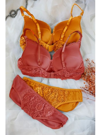 Kadın Hardal Ve Kiremit Rengi Dolgulu Balenli Sütyen Külot 2'li Paket – Modern Ve Şık Tasarım
