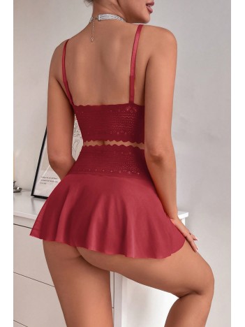 Kadın Bordo Dantel Ve Tül Detaylı Etekli Şık Gecelik Takımı – Modern, Konforlu Kadın Bordo Dantel Ve Tül Detaylı Etekli Şık Gecelik Takımı – Modern, Konforlu