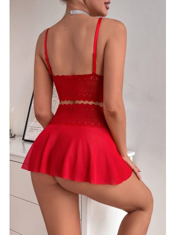 Kadın Kırmızı Dantel Ve Tül Detaylı Etekli Şık Gecelik Takımı – Modern, Konforlu Kadın Kırmızı Dantel Ve Tül Detaylı Etekli Şık Gecelik Takımı – Modern, Konforlu