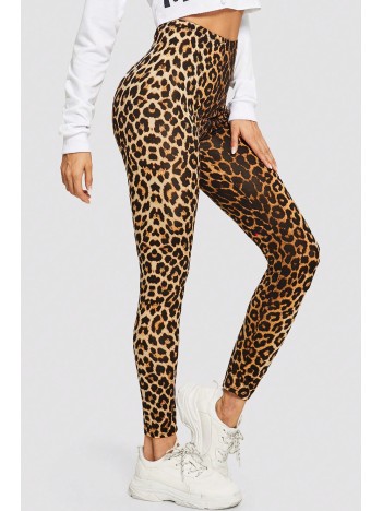 Kadın Leopar Desenli Yüksek Bel Dar Kesim Esnek Tayt – Modern Ve Şık Tasarım