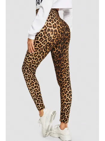 Kadın Leopar Desenli Yüksek Bel Dar Kesim Esnek Tayt – Modern Ve Şık Tasarım