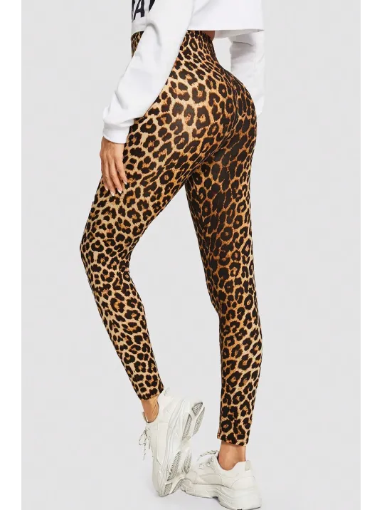 Kadın Leopar Desenli Yüksek Bel Dar Kesim Esnek Tayt – Modern Ve Şık Tasarım
